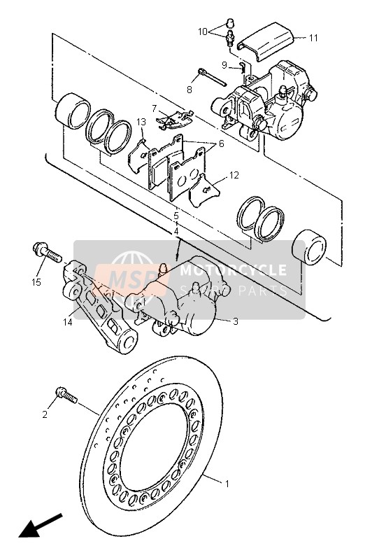 Yamaha XJ900S DIVERSION 1995 Pinza de freno trasero para un 1995 Yamaha XJ900S DIVERSION