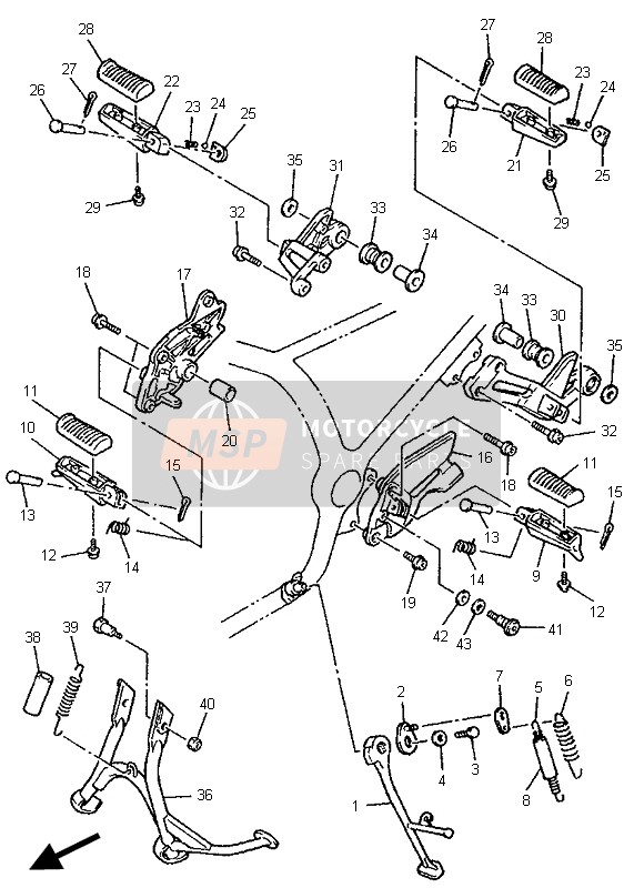 Yamaha XJ900S DIVERSION 1995 Stand & Footrest for a 1995 Yamaha XJ900S DIVERSION