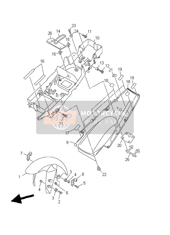 5PW2151102P2, Spatbord, Voor, Yamaha, 3