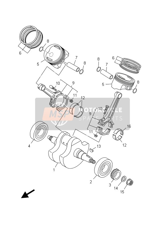 Yamaha BT1100 2003 Cigüeñal & Pistón para un 2003 Yamaha BT1100