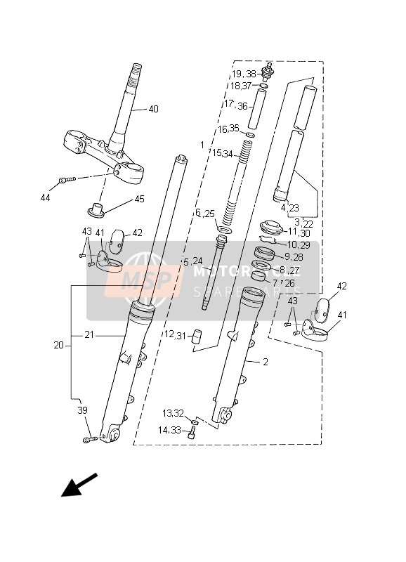 Yamaha BT1100 2003 Forcella anteriore per un 2003 Yamaha BT1100