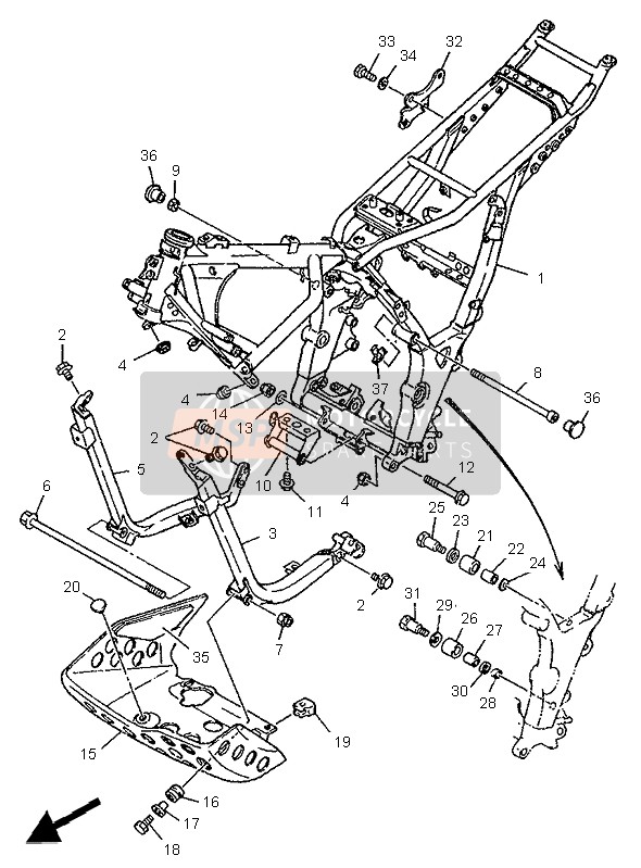 Yamaha XTZ750 SUPER TENERE 1995 Frame for a 1995 Yamaha XTZ750 SUPER TENERE