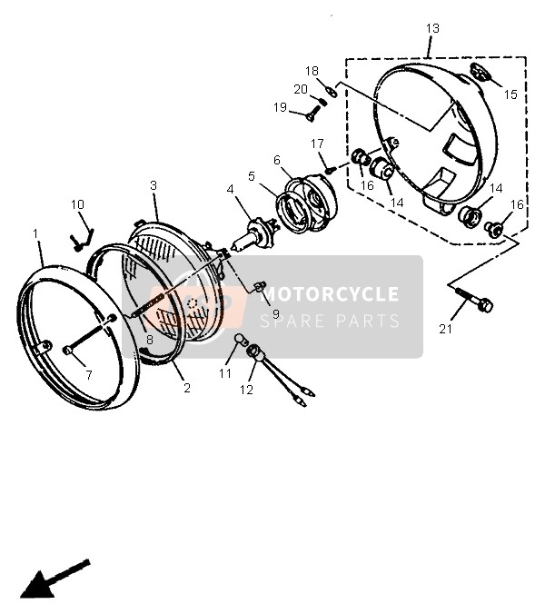 Yamaha XV535-S VIRAGO 1995 Headlight for a 1995 Yamaha XV535-S VIRAGO