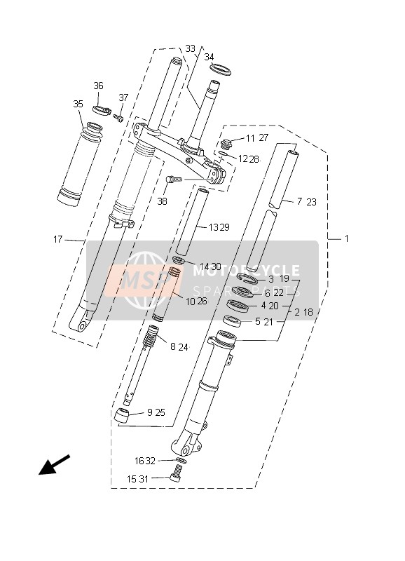 Yamaha TW125 2003 Front Fork for a 2003 Yamaha TW125