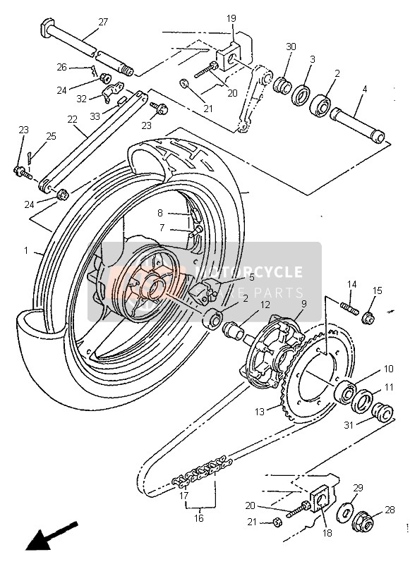 Yamaha YZF750SP 1995 Rear Wheel for a 1995 Yamaha YZF750SP