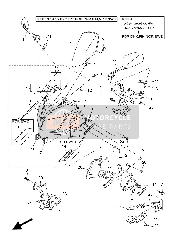 3C3262801100, Rear View Mirror Assy (Left), Yamaha, 4