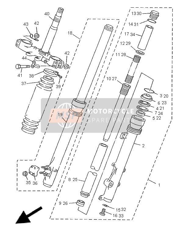 Yamaha DT125R 1996 Tenedor frontal para un 1996 Yamaha DT125R