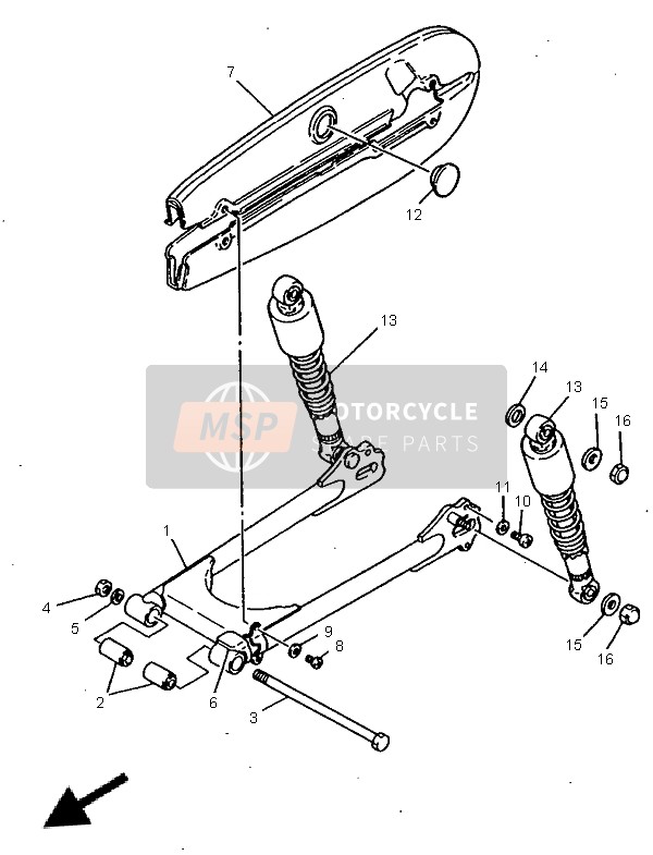 Yamaha RX100 1996 Brazo trasero & Suspensión para un 1996 Yamaha RX100