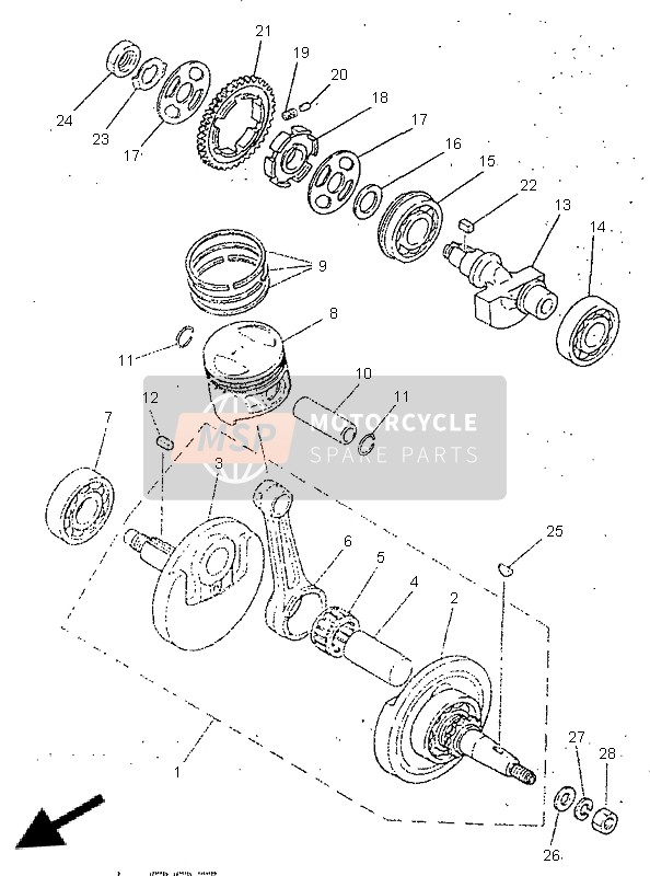 3Y8116380000, Piston (1.00mm O/s), Yamaha, 4