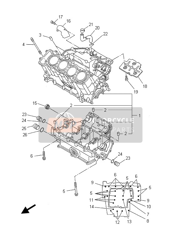 Yamaha YZF-R1 2003 Crankcase for a 2003 Yamaha YZF-R1