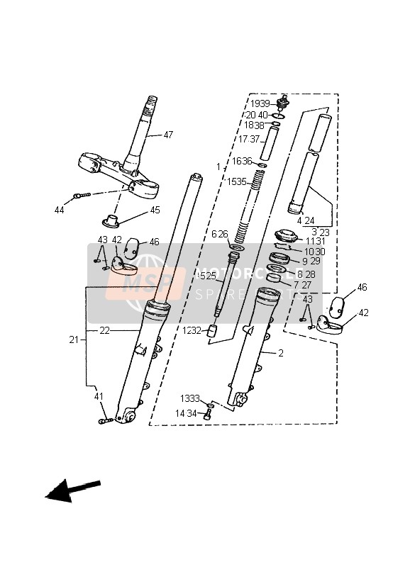 Yamaha BT1100 BULLDOG 2004 Tenedor frontal para un 2004 Yamaha BT1100 BULLDOG