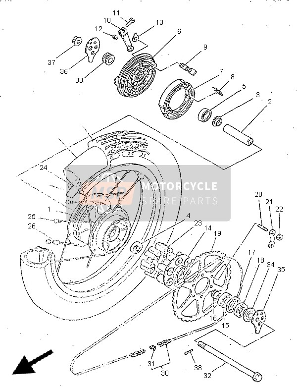 Yamaha SR250 1996 Roue arrière pour un 1996 Yamaha SR250