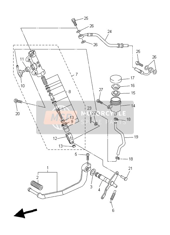 Yamaha FZ6-S 2004 Cilindro maestro trasero para un 2004 Yamaha FZ6-S