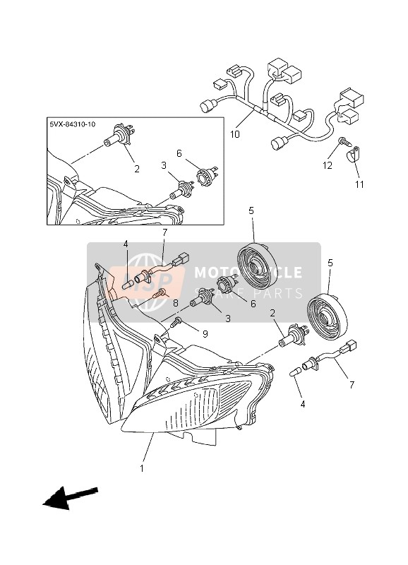 5VX843590000, Cordon,  Phare, Yamaha, 0