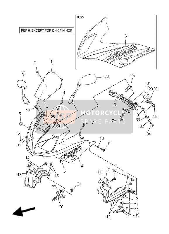 Yamaha FZS1000-S FAZER 2004 Cowling 1 for a 2004 Yamaha FZS1000-S FAZER