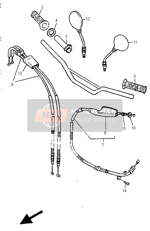 Yamaha TT600E 1996 Manija de dirección & Cable para un 1996 Yamaha TT600E