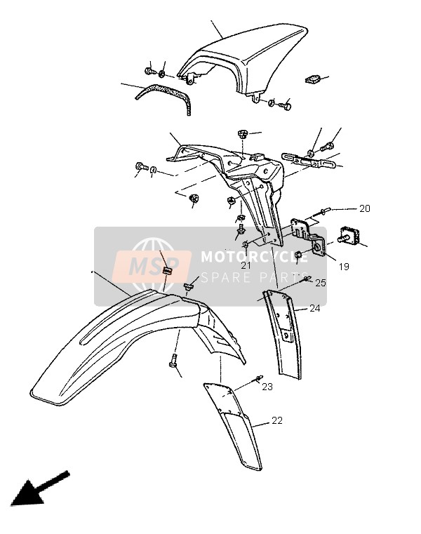 Yamaha TT600E 1996 Guardabarros alternativo para un 1996 Yamaha TT600E