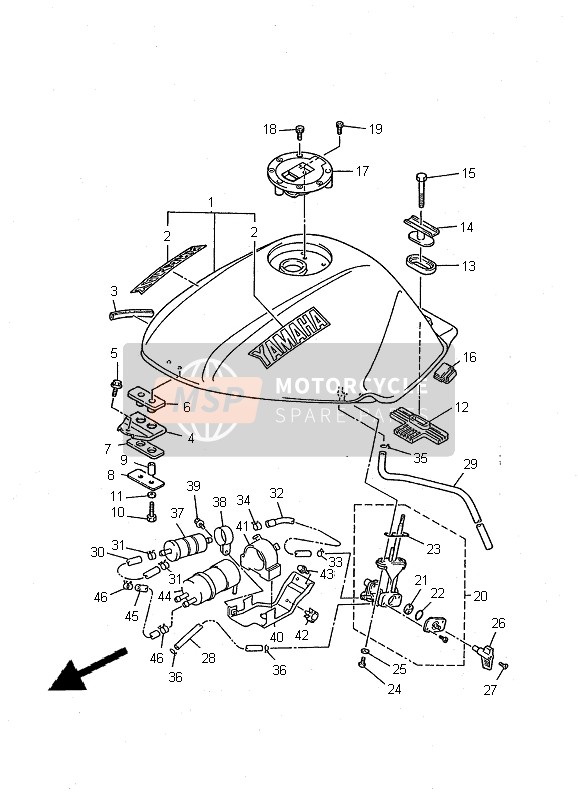 Yamaha XJ600S DIVERSION 2000 Réservoir d'essence pour un 2000 Yamaha XJ600S DIVERSION