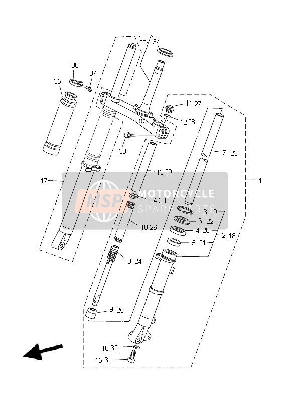 Yamaha TW125 2004 Forcella anteriore per un 2004 Yamaha TW125