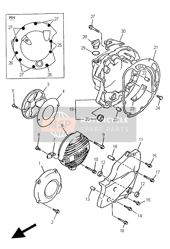 Yamaha XJ600N 1996 Tapa del cárter 1 para un 1996 Yamaha XJ600N