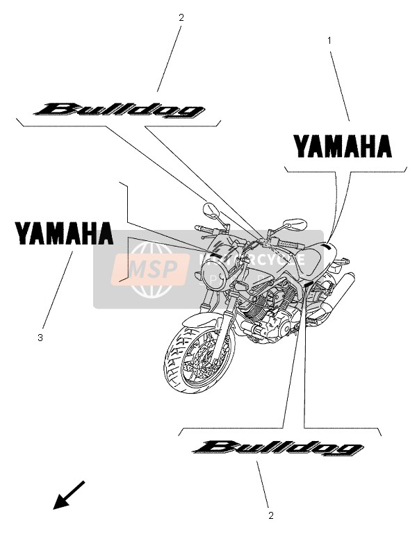 Yamaha BT1100 BULLDOG 2005 GRAFIK & EMBLEM für ein 2005 Yamaha BT1100 BULLDOG