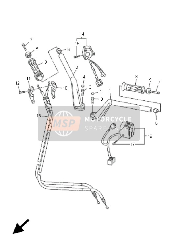 Yamaha FJR1300 2005 Poignée de direction & Câble pour un 2005 Yamaha FJR1300