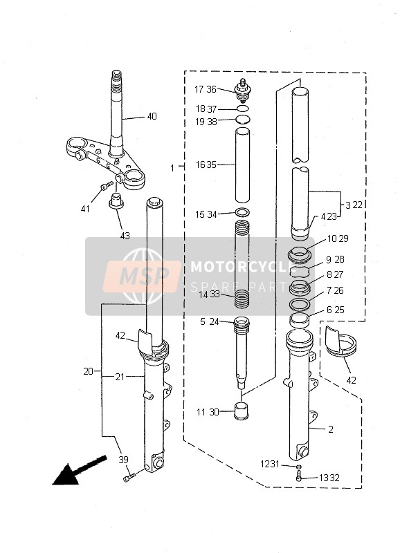 Yamaha FZS600 2000 Tenedor frontal para un 2000 Yamaha FZS600