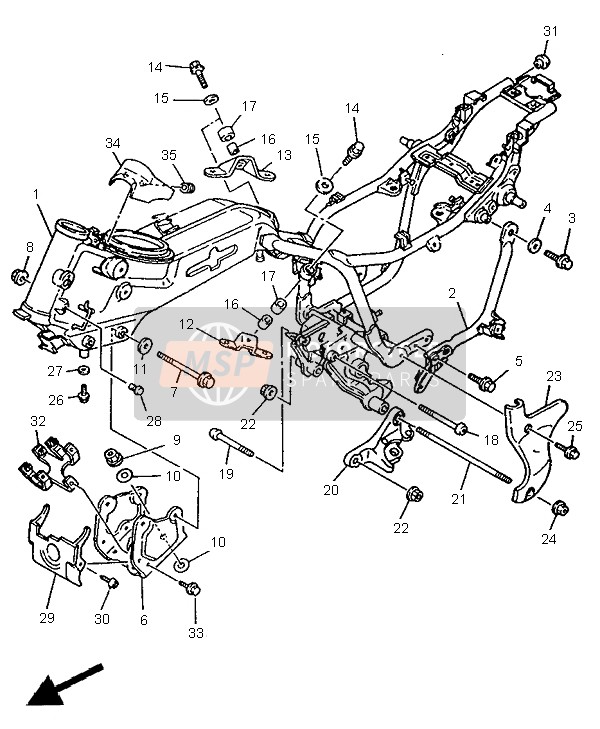 Yamaha XV535-S VIRAGO 1996 Frame for a 1996 Yamaha XV535-S VIRAGO