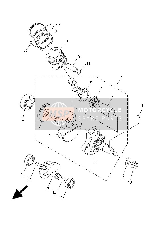 Yamaha XT125R 2005 Crankshaft & Piston for a 2005 Yamaha XT125R