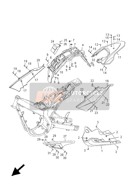 Yamaha XT125X 2005 Cuerpo trasero para un 2005 Yamaha XT125X