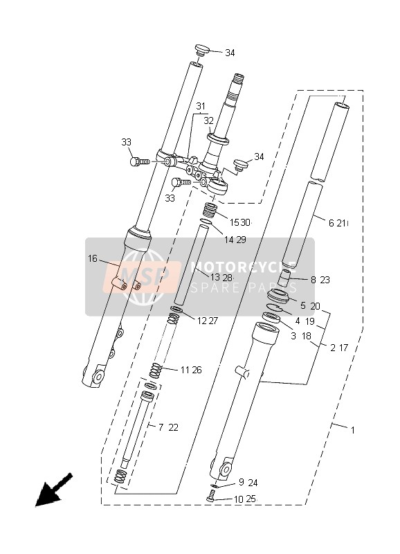 Yamaha YBR125ED 2005 Forcella anteriore per un 2005 Yamaha YBR125ED