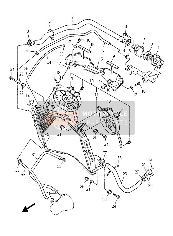 Yamaha YZF750R 1996 Radiateur & Tuyau pour un 1996 Yamaha YZF750R