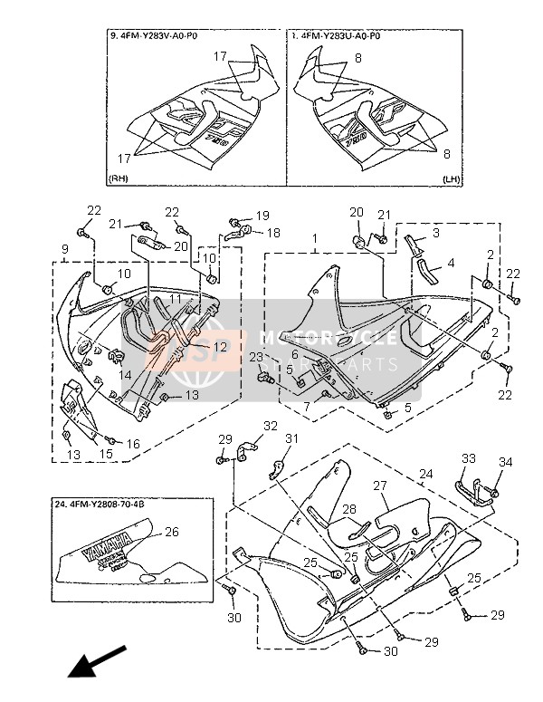 Yamaha YZF750R 1996 Cowling 2 for a 1996 Yamaha YZF750R