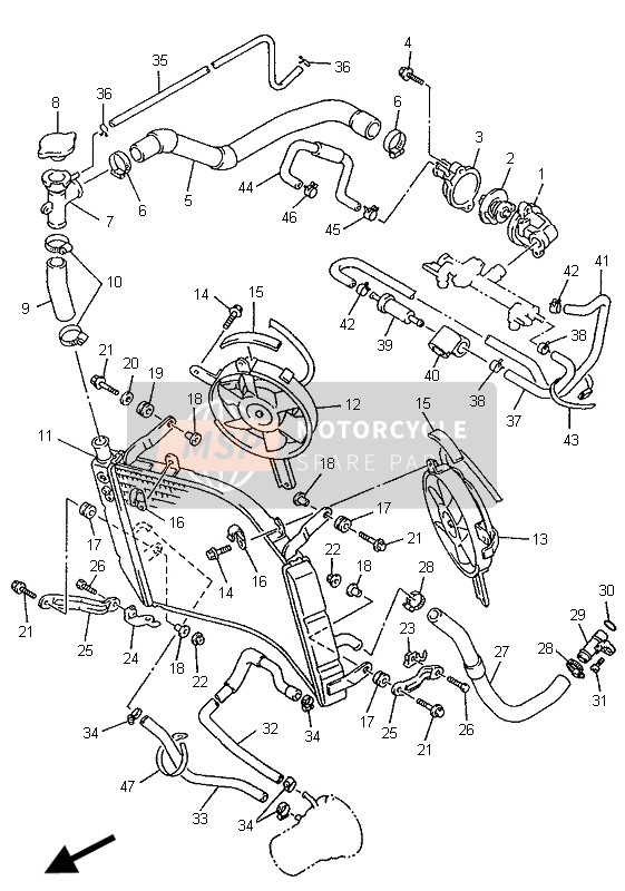 Yamaha YZF1000R THUNDERACE 1996 Radiator & Slang voor een 1996 Yamaha YZF1000R THUNDERACE