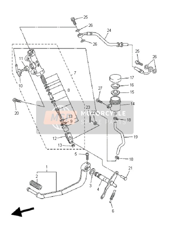 Yamaha FZ6-NS FAZER 2006 Cilindro maestro trasero para un 2006 Yamaha FZ6-NS FAZER