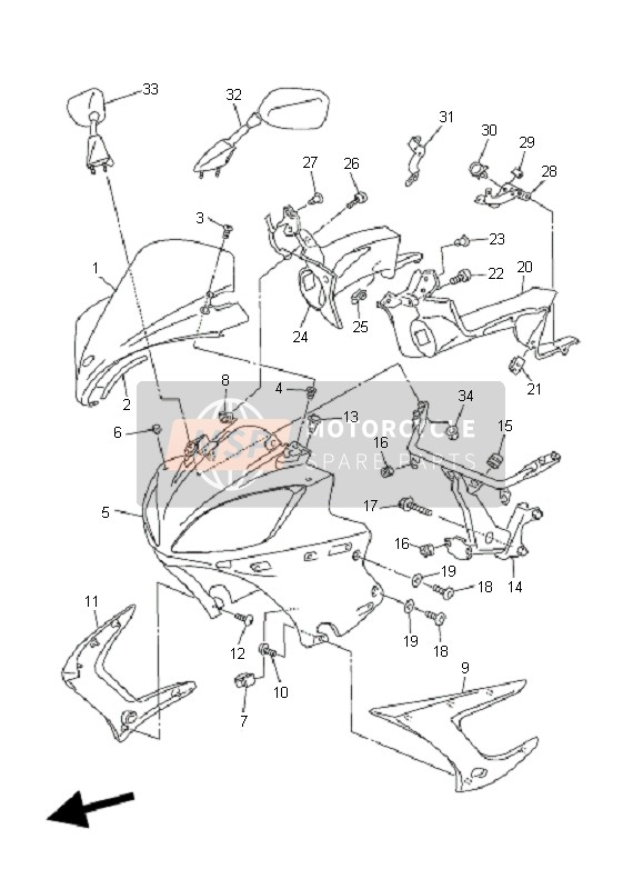 Yamaha FZ6-SA FAZER 2006 Cowling 1 for a 2006 Yamaha FZ6-SA FAZER