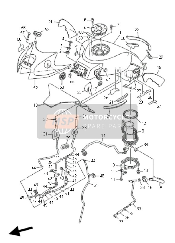 Yamaha MT01-5YU3 2006 Depósito de combustible para un 2006 Yamaha MT01-5YU3