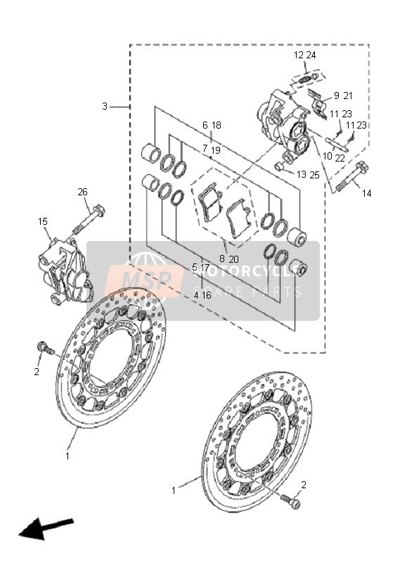 Yamaha MT01-5YU4 2006 Pinza de freno delantero para un 2006 Yamaha MT01-5YU4