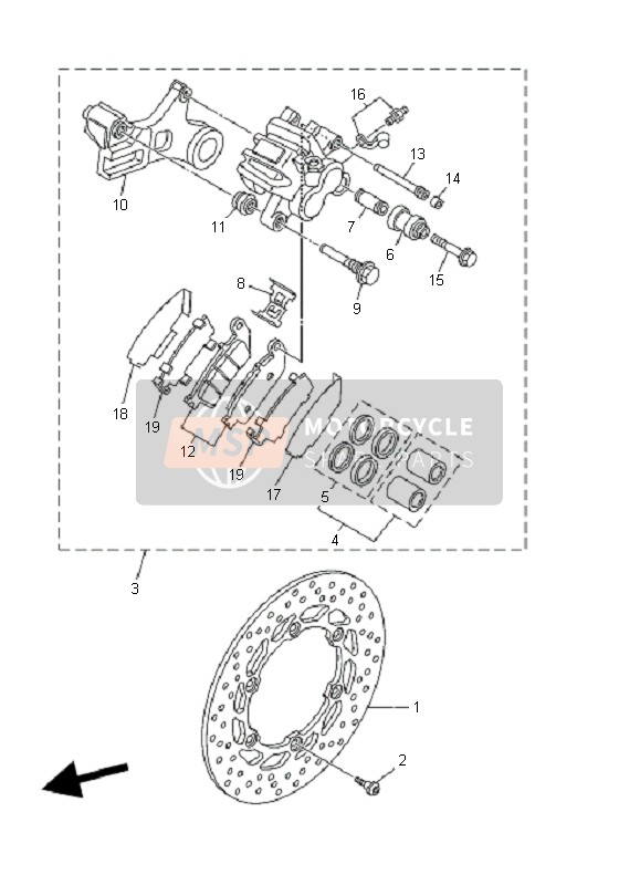 Yamaha MT01-5YU4 2006 Remklauw achter voor een 2006 Yamaha MT01-5YU4