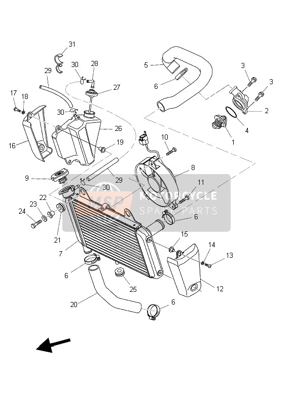 Yamaha MT03 (25KW) 2006 Radiator & Slang voor een 2006 Yamaha MT03 (25KW)