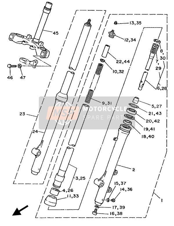 Yamaha YZ80LC 1992 Tenedor frontal para un 1992 Yamaha YZ80LC