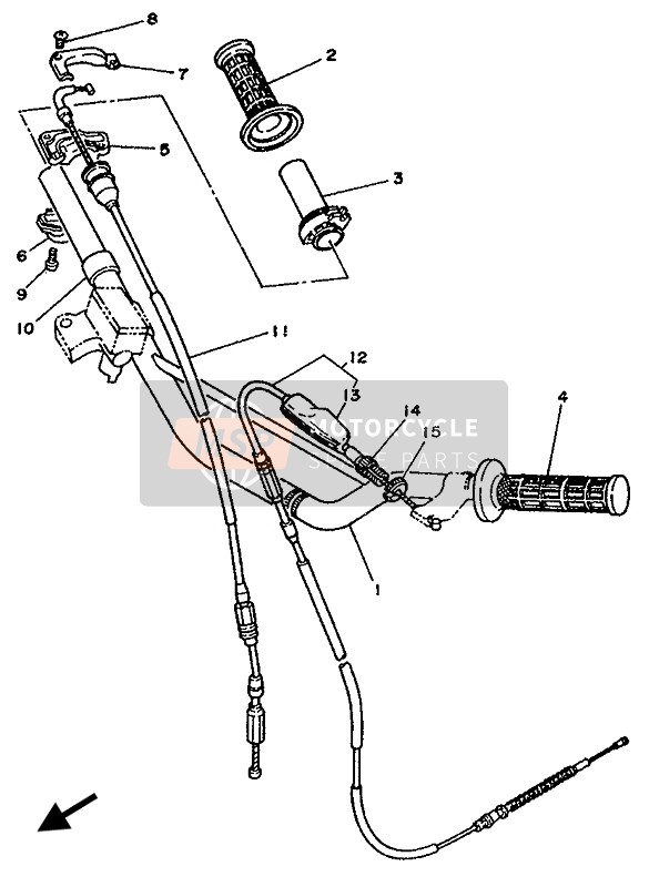 Yamaha YZ80LC 1992 Poignée de direction & Câble pour un 1992 Yamaha YZ80LC