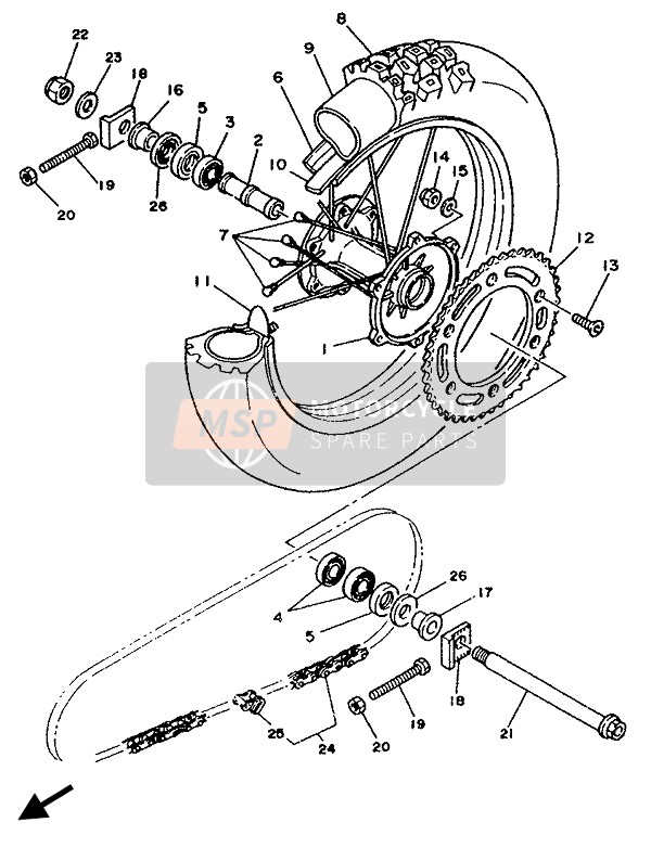 Yamaha YZ125LC 1992 Rueda trasera para un 1992 Yamaha YZ125LC