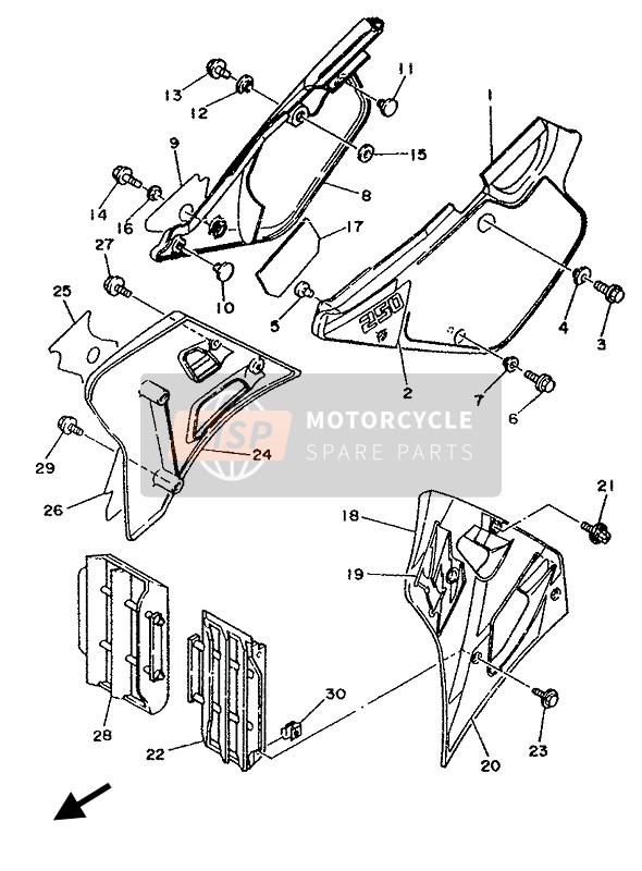 Yamaha YZ250LC 1992 Cubierta lateral para un 1992 Yamaha YZ250LC