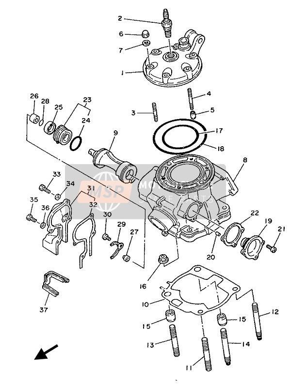 Yamaha WR250Z 1994 Cylinder Head for a 1994 Yamaha WR250Z