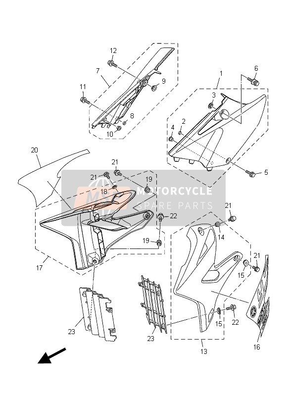 Yamaha YZ250 2015 Cubierta lateral para un 2015 Yamaha YZ250