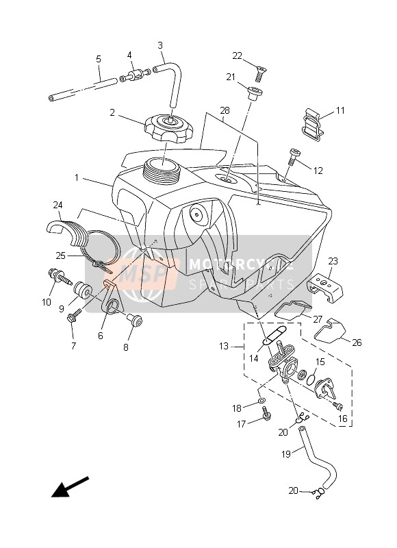 Yamaha YZ250 2015 Benzinetank voor een 2015 Yamaha YZ250