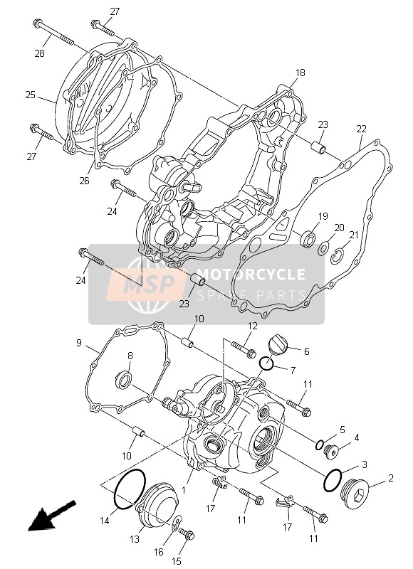 Yamaha YZ250FX 2015 Coperchio del carter 1 per un 2015 Yamaha YZ250FX