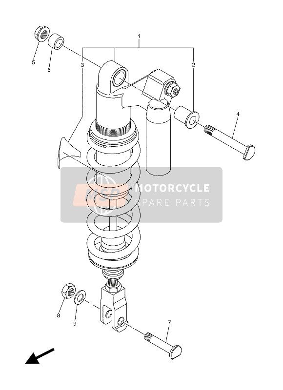 Yamaha WR250R 2016 Achtervering voor een 2016 Yamaha WR250R