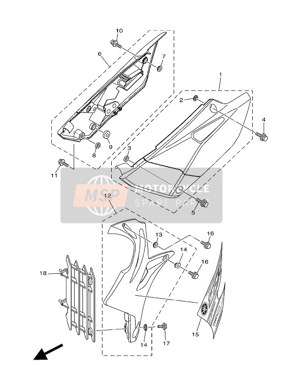 Yamaha YZ85LW 2016 Cubierta lateral para un 2016 Yamaha YZ85LW